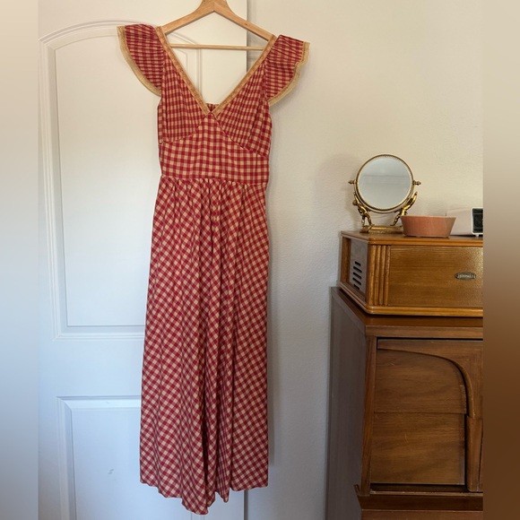 Lisa Says Gah Dresses & Skirts - Lisa Says Gah Red Gingham Maxi Dress with Ruffle Shoulders